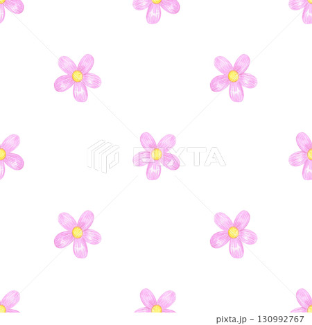 Hand drawn watercolor pink flowers seamless pattern. Illustration of buttercups isolated on white background. Can be used for textile fabric scrapbook and other printed products. 130992767