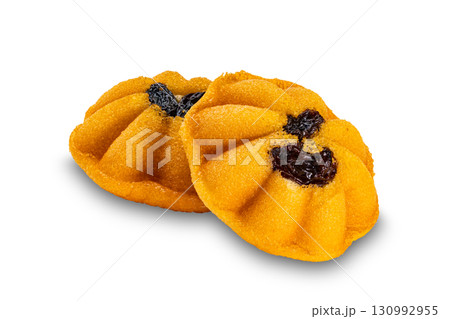 Delicious homemade thai egg cake or castella cake isolated on white background. Delicious homemade thai egg cake or castella cake isolated on white background. 130992955