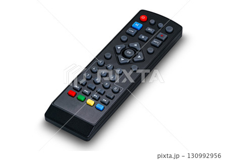 Remote control of digital tv box or digital tv set top box isolated on white background. Remote control of digital tv box or digital tv set top box isolated on white background. 130992956
