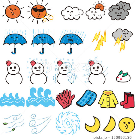 ゆるい天気マークセット 130993150