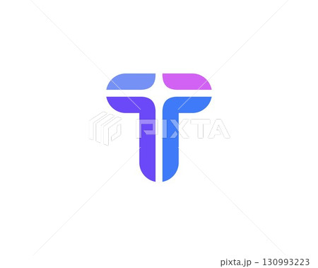 A letter T from abstract multicolors shapes. Application icon logotype design template. Vector icon logo design. 130993223