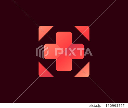 Abstract gradient cross, plus logo design template. Universal creative pharmacy, clinic, healthcare vector icon sign symbol logotype. 130993325