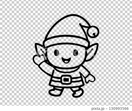 サンタの助手エルフのモノクロイラスト ベクター サンタの助手エルフのモノクロイラスト ベクター 130993566