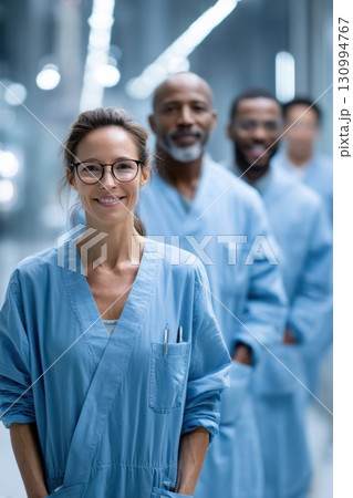 Diverse team of emergency doctors and nurses working in a busy hospital ward 130994767