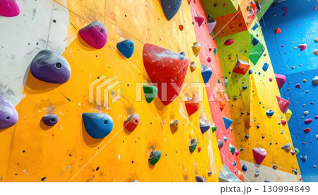 《AI画像》たくさんのホールドが設置されたカラフルなボルダリングの壁 《AI画像》たくさんのホールドが設置されたカラフルなボルダリングの壁 130994849