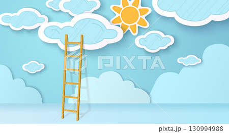 Clouds and sun in blue sky with ladder Clouds and sun in blue sky with ladder 130994988