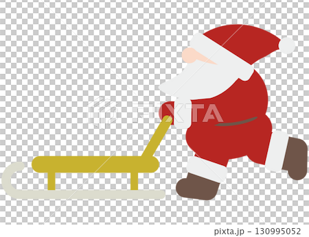Cute profile Santa Claus pushing a sled 130995052
