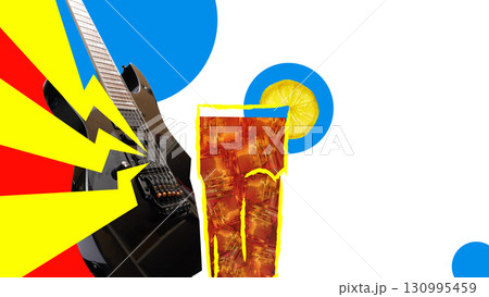 Bright pop art collage with Long Island Iced Tea with electric guitar 130995459