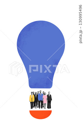 Modern composition. Group of business people inside giant light bulb symbolizing innovation Modern composition. Group of business people inside giant light bulb symbolizing innovation 130995496