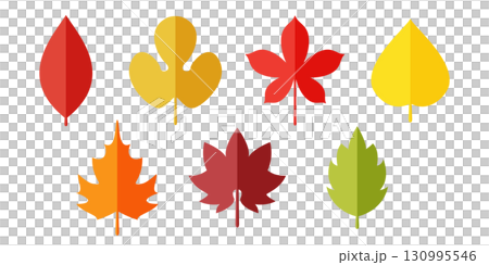 秋の落ち葉・紅葉・もみじ・イチョウのベクターアイコンセット（フラットデザイン・イラスト素材） 130995546