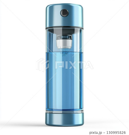 Sleek blue water bottle with integrated filter system 130995826