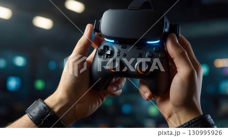 Gamer with Gamepad and VR Headset 130995926