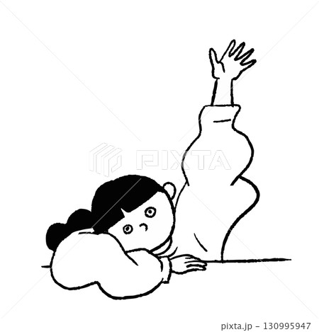 手を振る女性　お手上げ　線画　ベクター 130995947