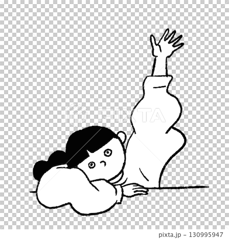 Woman waving, giving up, line drawing, vector 130995947