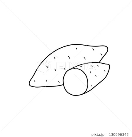 焼き芋の線画イラスト（線画・ぬりえ素材） 130996345
