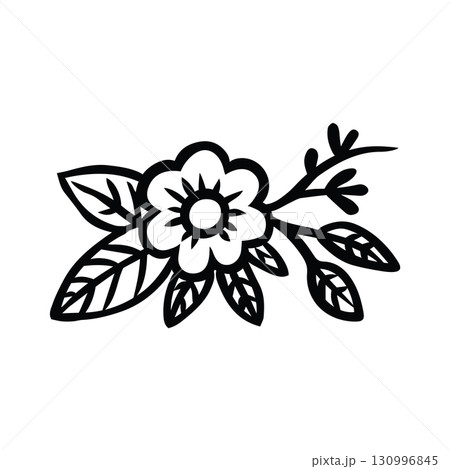 Flower with Foliage Icon Hand Drawn Black and White Thick Lines Flower with Foliage Icon Hand Drawn Black and White Thick Lines 130996845