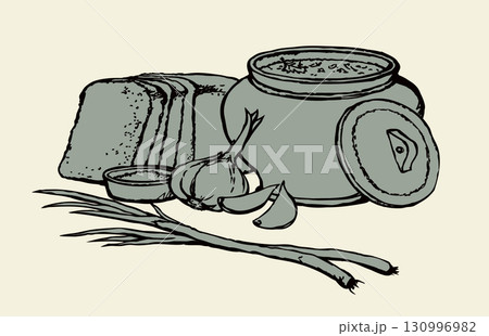 Vector sketch of Ukrainian lunch. 130996982