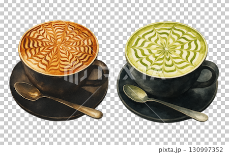 ラテアート 蜘蛛の巣模様 ハロウィン カフェラテ 抹茶ラテ ラテアート 蜘蛛の巣模様 ハロウィン カフェラテ 抹茶ラテ 130997352