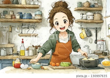 美優シリーズ：家庭で余った食材で料理を作る美優 130997635