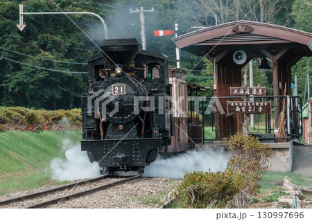 北海道遠軽の森林鉄道蒸気機関車・雨宮21号　 130997696