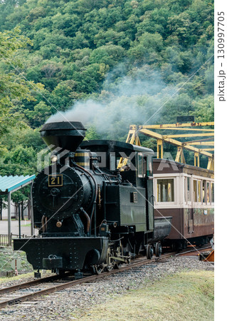 北海道遠軽の森林鉄道蒸気機関車・雨宮21号　 130997705