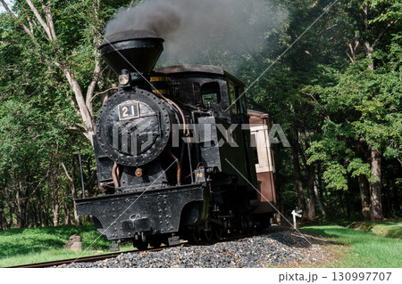 北海道遠軽の森林鉄道蒸気機関車・雨宮21号　 130997707