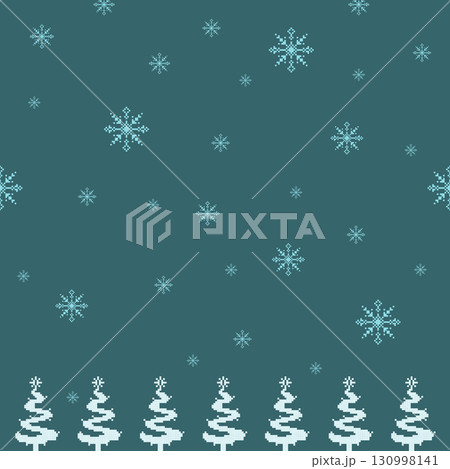 A charming Christmas pixel art pattern featuring a snowfall of snowflakes and a row of winter trees. Perfect for holiday backgrounds and seasonal designs. 130998141