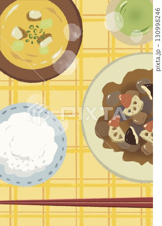 ご飯と味噌汁と筑前煮 130998246