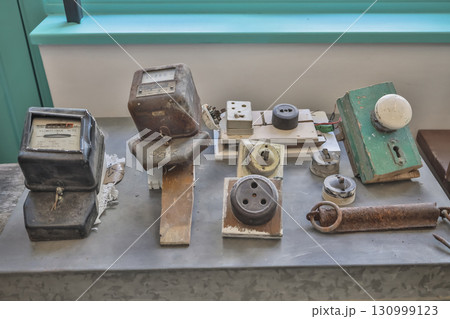 Sept 13 2025 Vintage Electrical Components Collection Showcasing Old Equipment and Tools 130999123