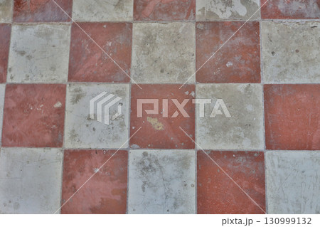Sept 13 2025 Vintage Red and White Checkerboard Floor Tile Pattern for Background 130999132