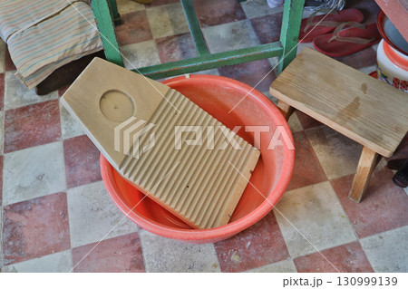 Sept 13 2025 Vintage Laundry Washboard and Basin in Rustic Home Setting Sept 13 2025 Vintage Laundry Washboard and Basin in Rustic Home Setting 130999139