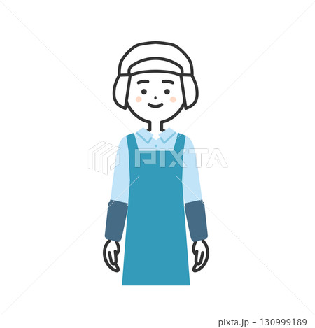衛生帽をかぶってエプロンを付けた女性イラスト 130999189