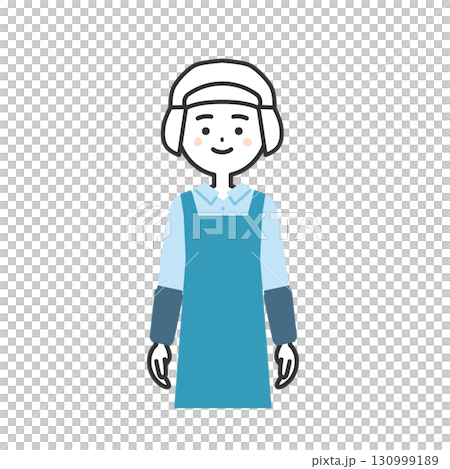 衛生帽をかぶってエプロンを付けた女性イラスト 130999189