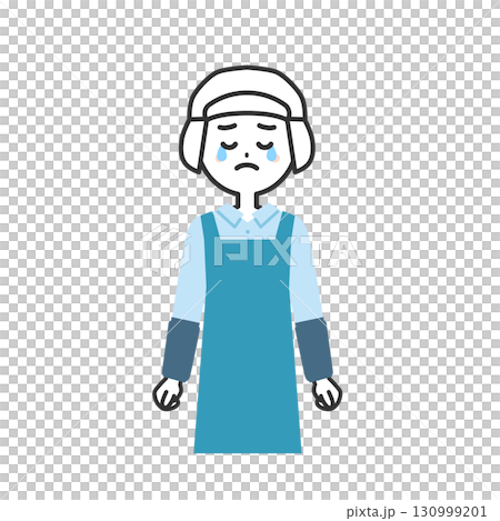 涙を流す衛生帽をかぶってエプロンを付けた女性イラスト 涙を流す衛生帽をかぶってエプロンを付けた女性イラスト 130999201