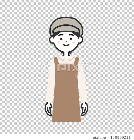 Illustration of a woman wearing a hat and an apron 130999231