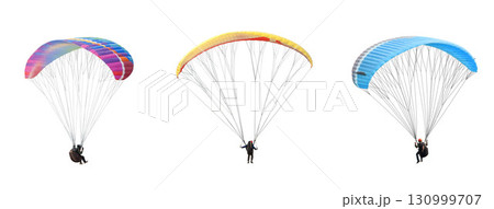 collection Bright colorful parachute on white background, isolated. 130999707