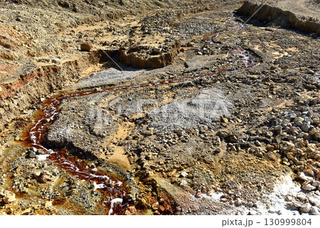 Acid mine water drainage flow, toxic mine waters polluting the environment 130999804