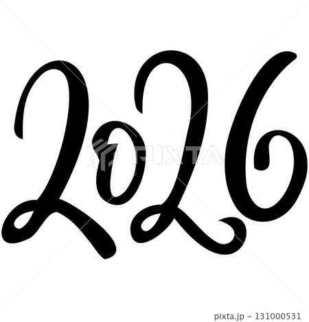 Vector 2026 year black handwriting font. White background. Isolated typography text for design 131000531