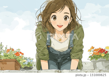 美優シリーズ：地域の花壇に色とりどりの花を植える美優 131000625