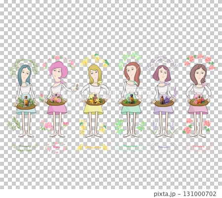 手持迷迭香、薰衣草、天竺葵、薄荷、玫瑰和依蘭精油的婦女 131000702