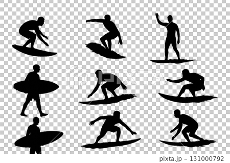 一群享受衝浪的人們的剪影 131000792