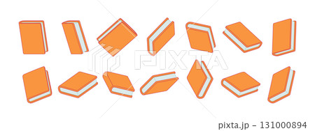 Flat 3D vector illustration of book icons with outline stroke. Isometric orange books for education, school, library, study, reading and learning design 131000894