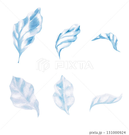 A set of blue seaweed leaves. Isolated watercolor underwater plants for children's prints, clothing, and interior design for themed parties and children's rooms. A set of blue seaweed leaves. Isolated watercolor underwater plants for children's prints, clothing, and interior design for themed parties and children's rooms. 131000924