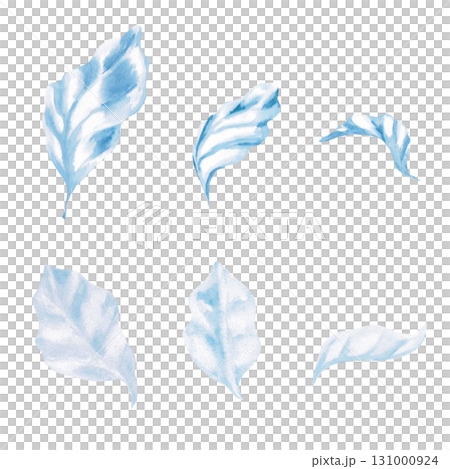 A set of blue seaweed leaves. Isolated watercolor underwater plants for children's prints, clothing, and interior design for themed parties and children's rooms. A set of blue seaweed leaves. Isolated watercolor underwater plants for children's prints, clothing, and interior design for themed parties and children's rooms. 131000924