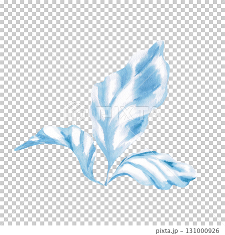 Blue seaweed leaves. Isolated watercolor painting of underwater plants for children's prints, clothing, and interior design for themed parties and children's rooms. Blue seaweed leaves. Isolated watercolor painting of underwater plants for children's prints, clothing, and interior design for themed parties and children's rooms. 131000926