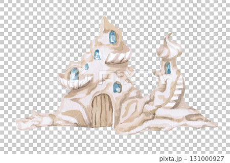 A fairytale underwater palace of the little mermaids. Isolated watercolor for children's printed illustrations, clothing printing, and interior design for themed parties and children's rooms. 131000927