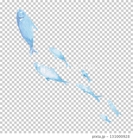 A school of fish. Isolated watercolor illustration of underwater inhabitants for children's printed materials, clothing, and interior design for themed parties and children's rooms. 131000928