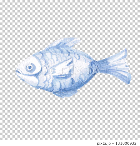 A fabulous blue fish. Isolated watercolor illustration of underwater creatures for children's prints, clothing, and interior design for themed parties and children's rooms. 131000932