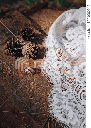 Pinecones and rings wedding concept 131000941