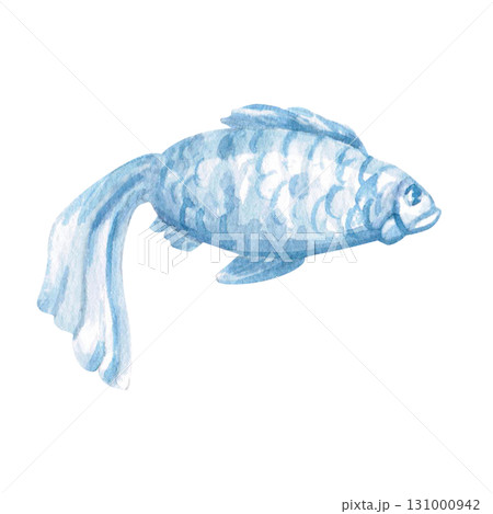 A fabulous blue longtail fish. Isolated watercolor illustration of underwater creatures for children's prints, clothing, and interior design for themed parties and children's rooms. 131000942